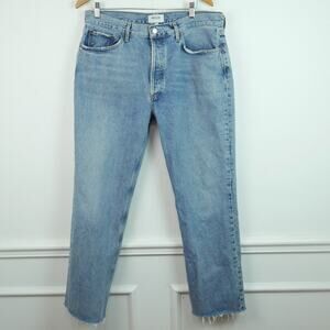 Agolde Lana Mid Rise Vintage Straight Size 32 Jeans Raw Hem Button Fly Denim‎